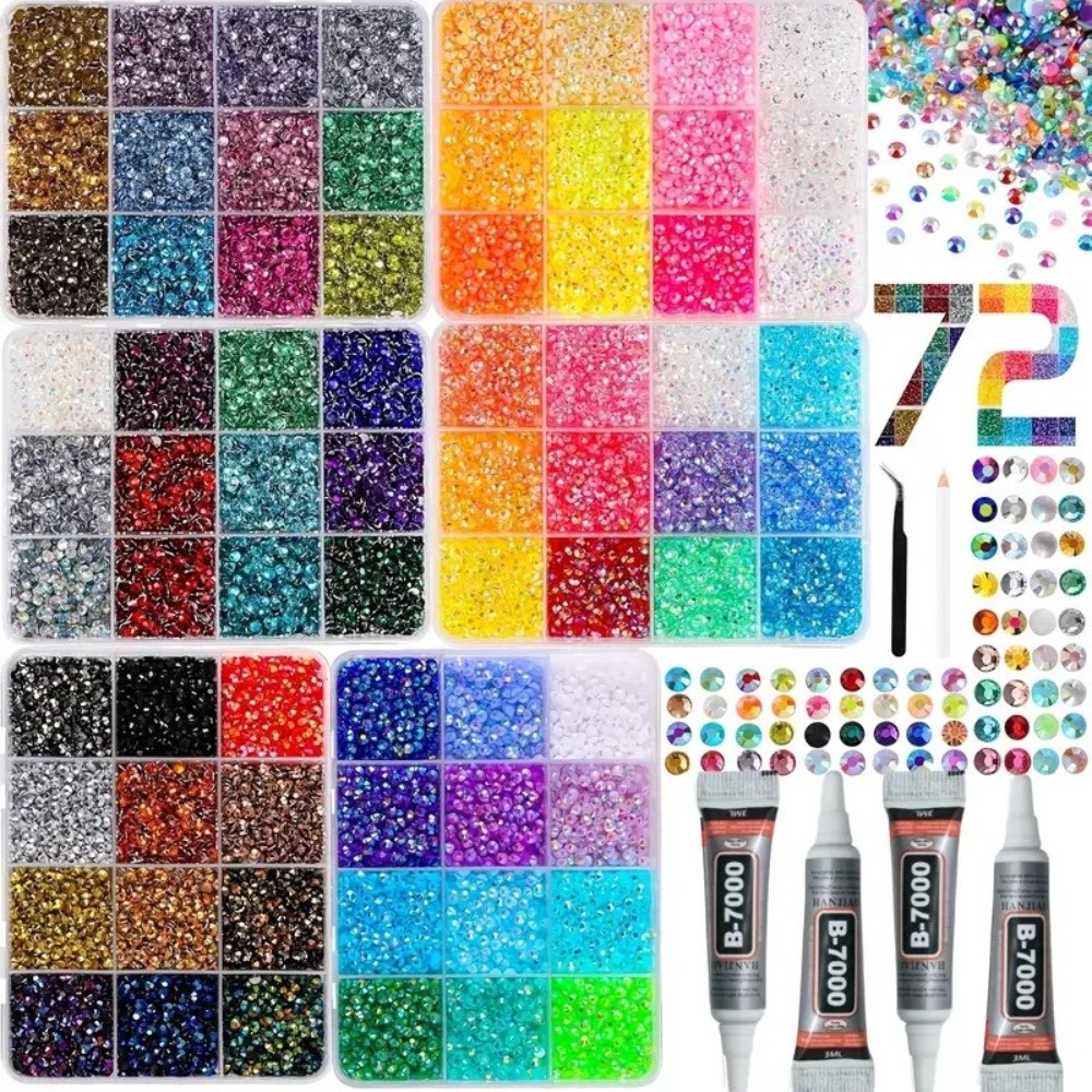 Rhinestone Nail Gem - Kit Rhinestone Resin Multiwarna Berkilau untuk