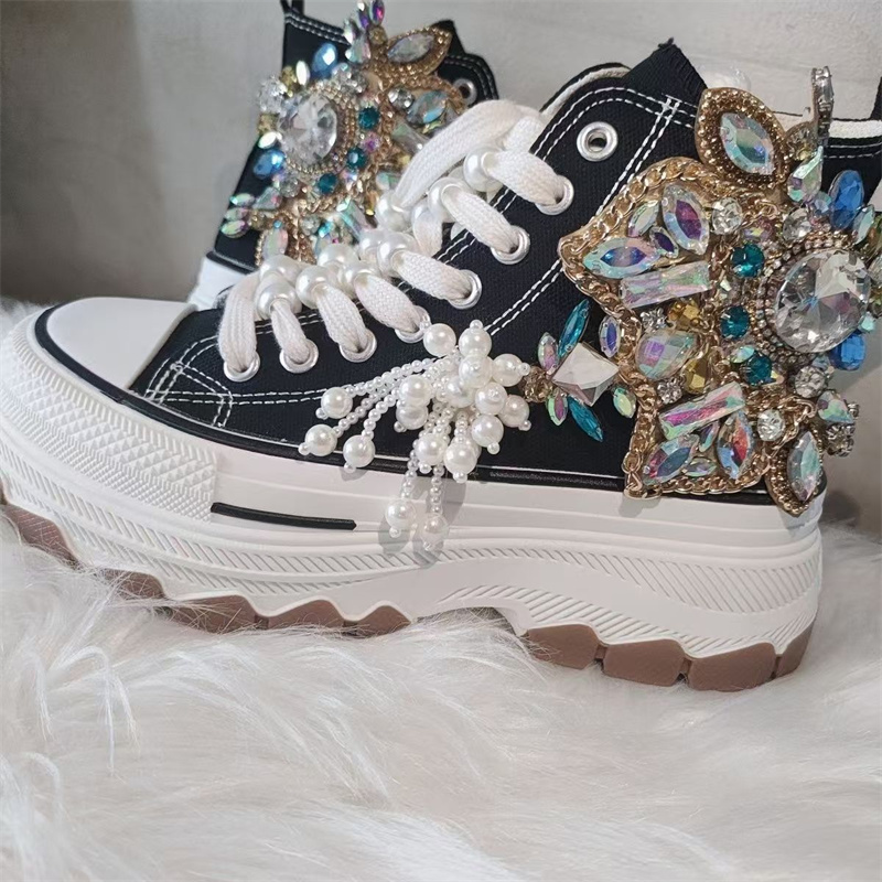Rhinestone Nail Gem - Sepatu kanvas sol tebal, sepatu kasual