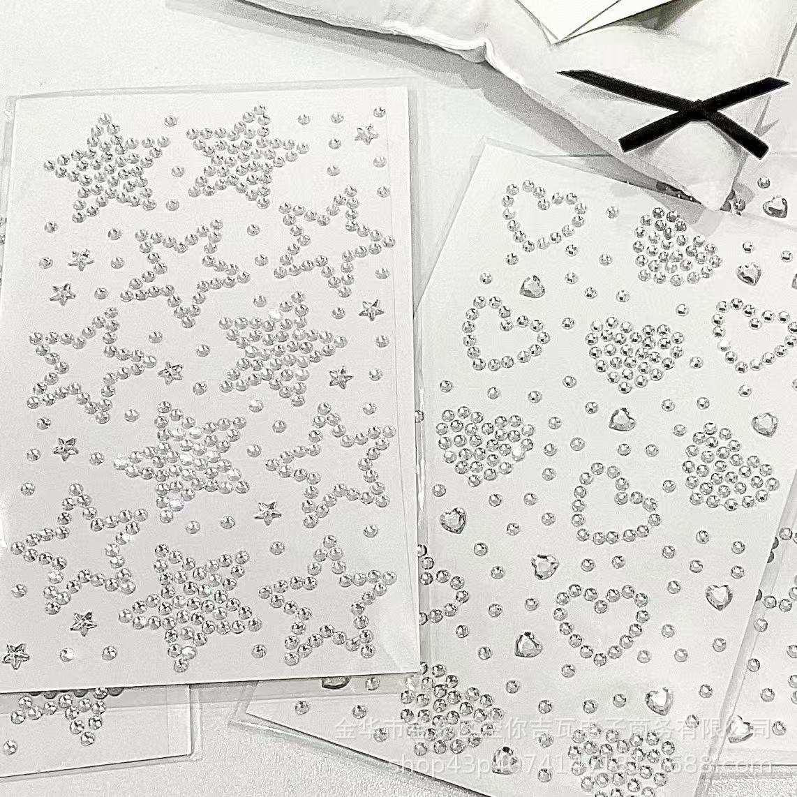 Rhinestone Nail Gem - Stiker Hati Bintang Perak Berhiaskan Rhinestone,