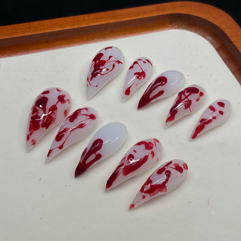 Nail Art Vampire - 10PCS Kuku Palsu Stiletto Buatan Tangan,