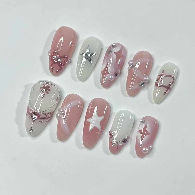 24 Buah Set Kuku Almond Pendek - Nail Art Maroon ulasan dan harga