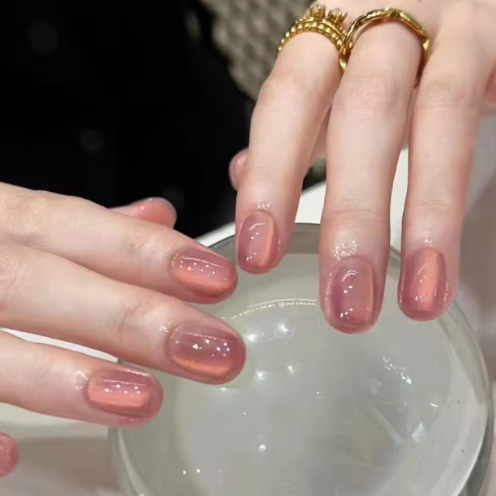24Pcs Kuku Palsu Oval Pendek W - Nail Art Ombre Pink ulasan dan harga