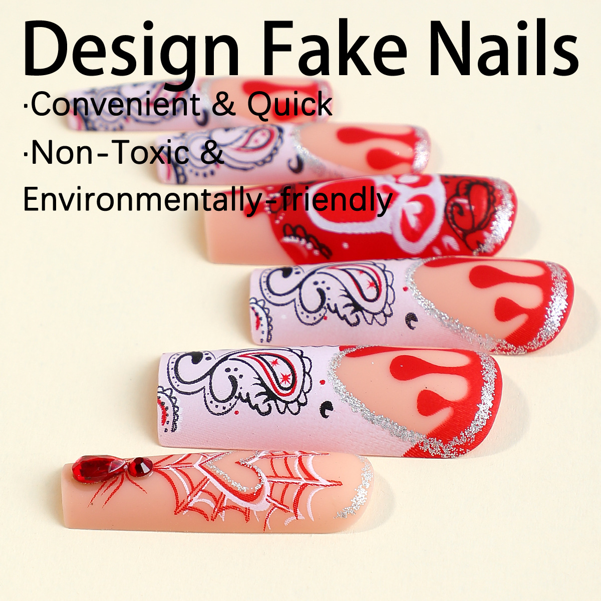 Kuku palsu tengkorak darah men - Nail Art Vampire ulasan dan harga