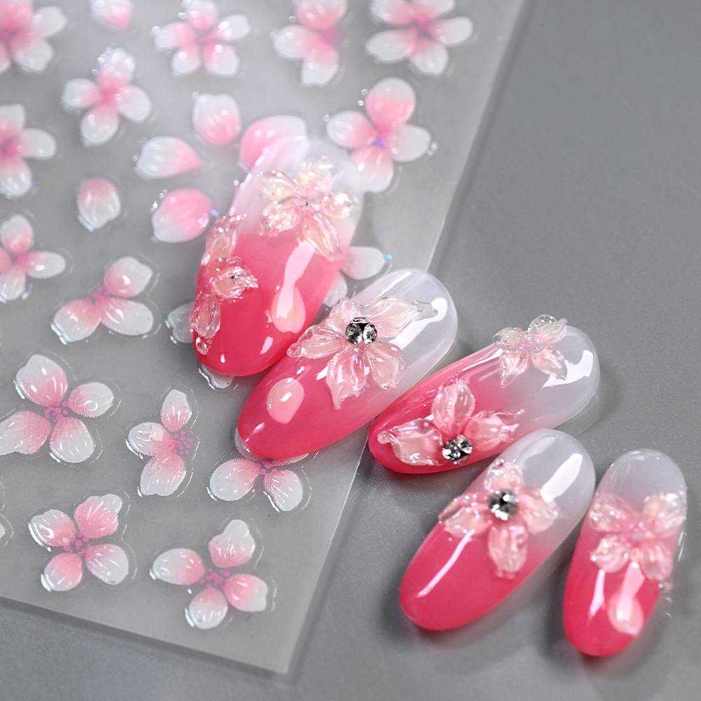 1Pc Stiker Kuku 3D Desain Ombr - Nail Art Ombre Pink ulasan dan harga