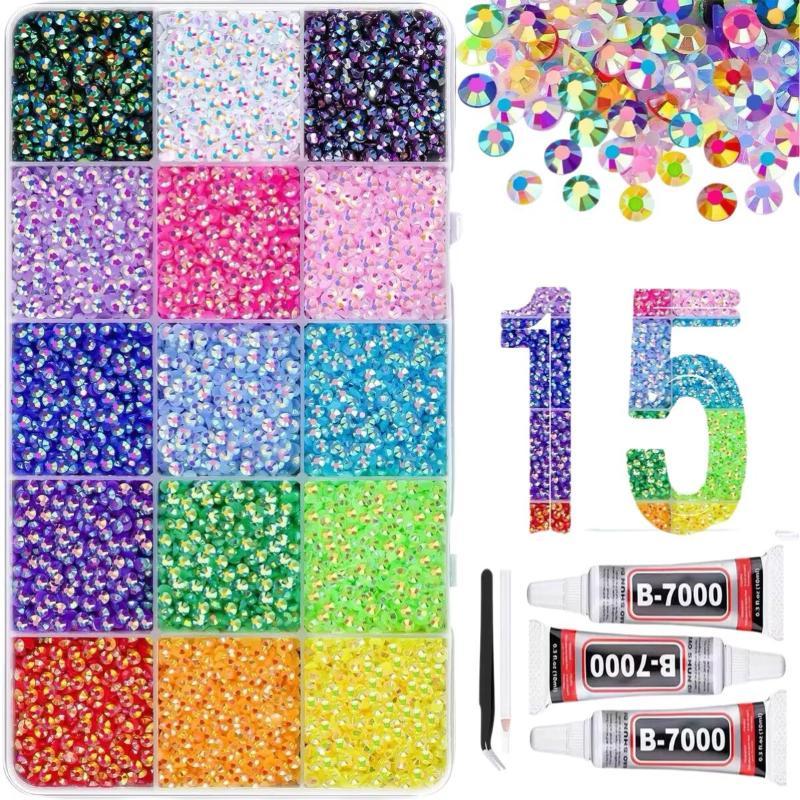 15 Warna Resin Rhinestone Kit  - Rhinestone Nail Gem ulasan dan harga