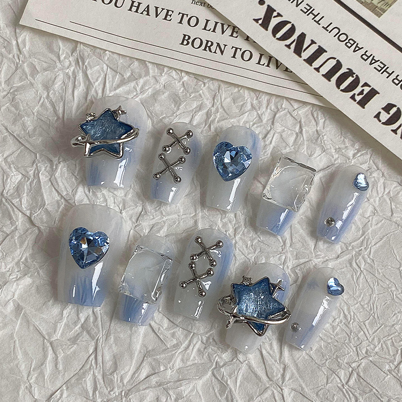 10 Buah Kuku Tekan Biru Muda M - Nail Art Maroon ulasan dan harga