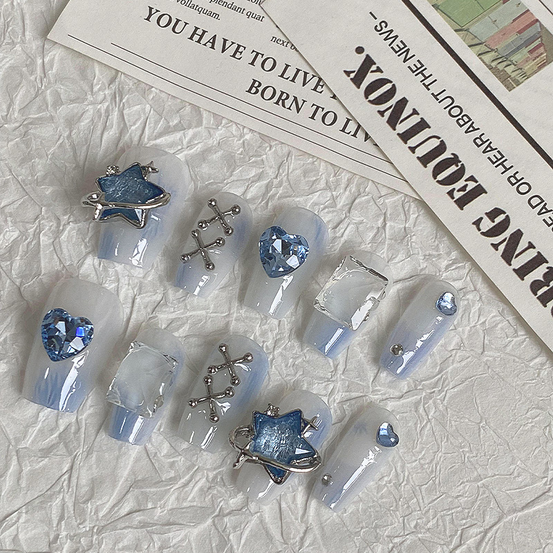 10 Buah Kuku Tekan Biru Muda M - Nail Art Maroon ulasan dan harga