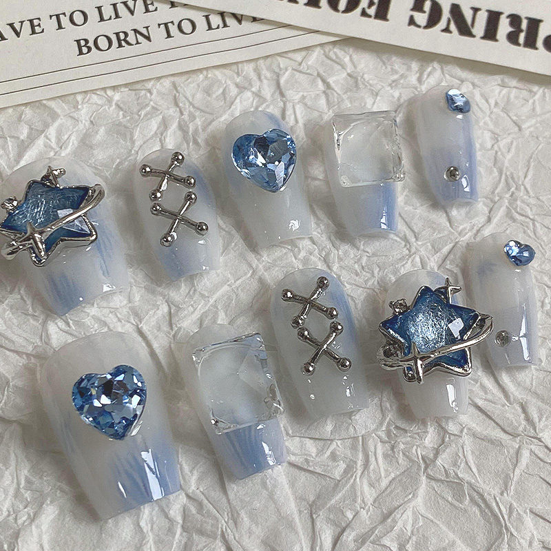 10 Buah Kuku Tekan Biru Muda M - Nail Art Maroon ulasan dan harga